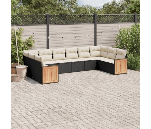 Set de sofás de jardín 10 pzas cojines ratán sintético negro