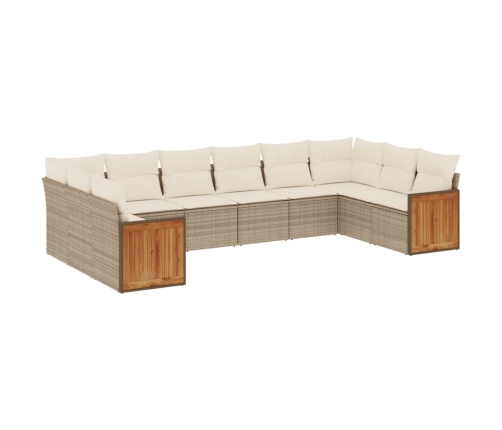 Juego de sofás jardín con cojines beige 10 pzas ratán sintético