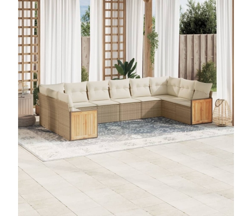 Juego de sofás jardín con cojines beige 10 pzas ratán sintético
