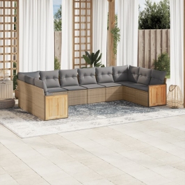 Juego de sofás jardín con cojines beige 10 pzas ratán sintético