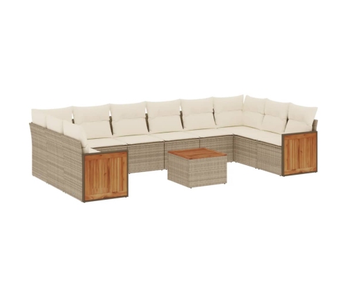 Set de sofás de jardín 11pzas con cojines ratán sintético beige