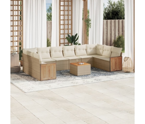 Set de sofás de jardín 11pzas con cojines ratán sintético beige