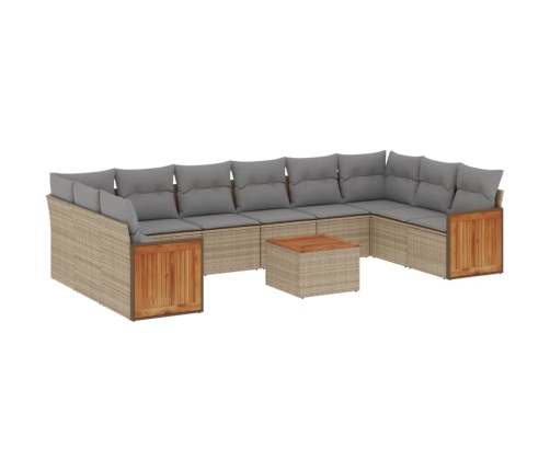 Set de sofás de jardín 11pzas con cojines ratán sintético beige