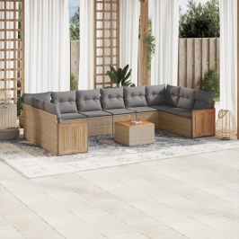 Set de sofás de jardín 11pzas con cojines ratán sintético beige