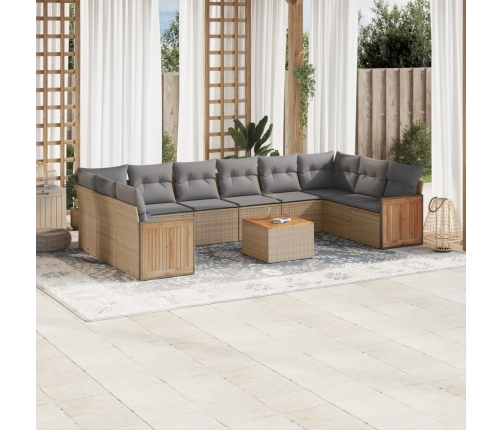 Set de sofás de jardín 11pzas con cojines ratán sintético beige