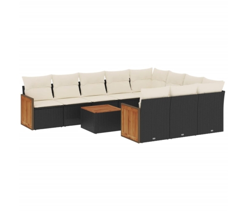 Set de sofás de jardín 11 pzas y cojines ratán sintético negro