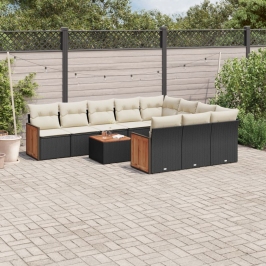 Set de sofás de jardín 11 pzas y cojines ratán sintético negro