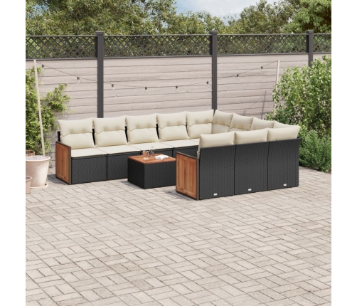 Set de sofás de jardín 11 pzas y cojines ratán sintético negro