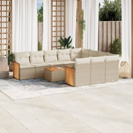 Set de sofás de jardín 11pzas con cojines ratán sintético beige