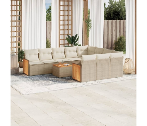 Set de sofás de jardín 11pzas con cojines ratán sintético beige
