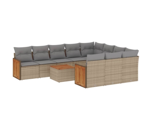 Set de sofás de jardín 11pzas con cojines ratán sintético beige