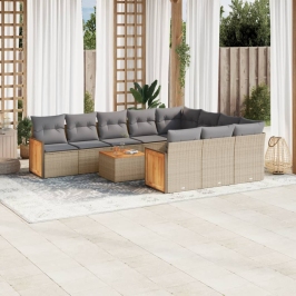Set de sofás de jardín 11pzas con cojines ratán sintético beige