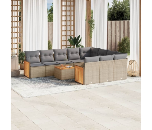 Set de sofás de jardín 11pzas con cojines ratán sintético beige
