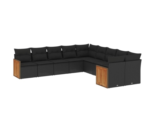 Set de sofás de jardín 10 pzas cojines ratán sintético negro