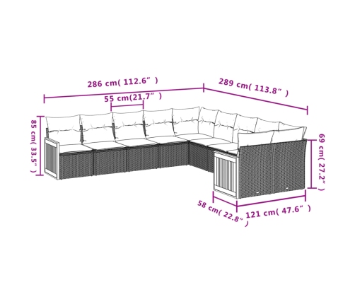 Set de sofás de jardín 10 pzas cojines ratán sintético negro