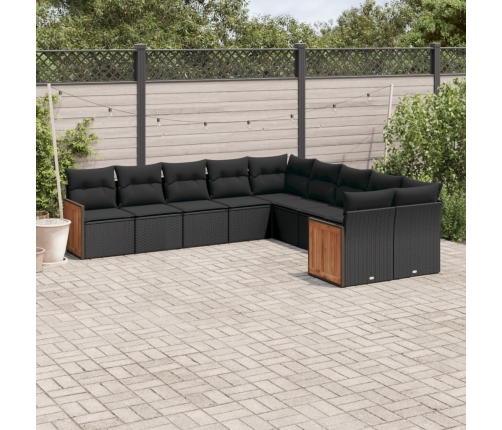 Set de sofás de jardín 10 pzas cojines ratán sintético negro