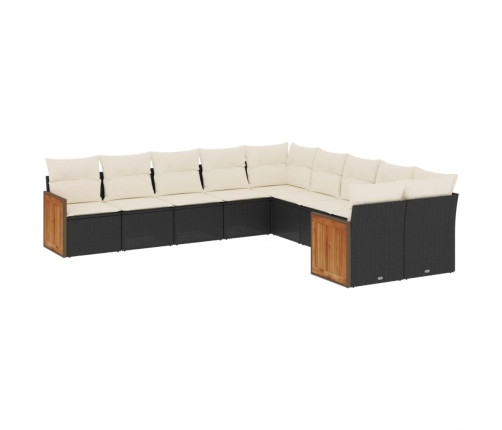 Set de sofás de jardín 10 pzas cojines ratán sintético negro