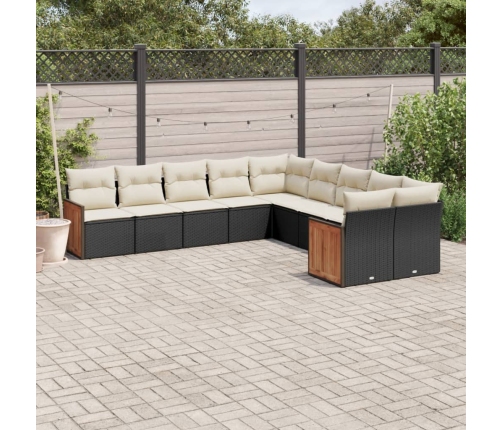 Set de sofás de jardín 10 pzas cojines ratán sintético negro