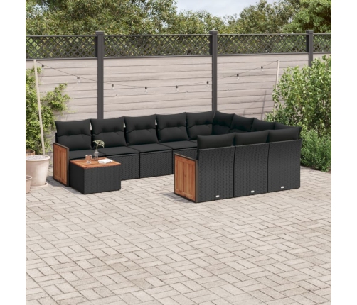 Set de sofás de jardín 11 pzas y cojines ratán sintético negro
