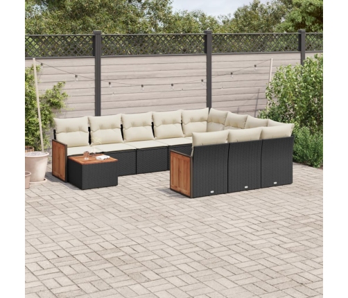 Set de sofás de jardín 11 pzas y cojines ratán sintético negro
