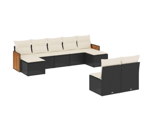 Set de sofás de jardín 8 piezas y cojines ratán sintético negro
