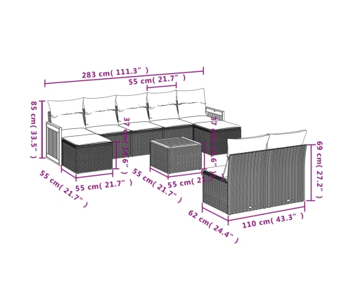 Set de sofás de jardín 10 pzas cojines ratán sintético negro