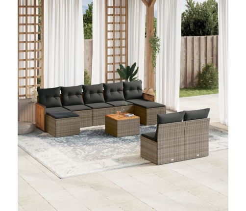 Set de sofás de jardín 10 pzas con cojines ratán sintético gris