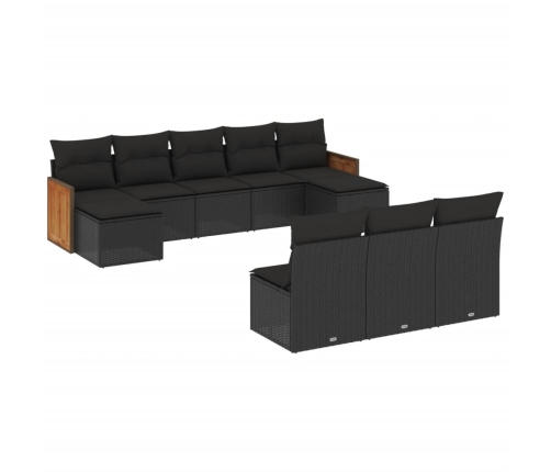 Set de sofás de jardín 10 pzas cojines ratán sintético negro