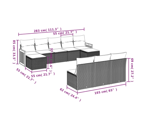 Set de sofás de jardín 10 pzas cojines ratán sintético negro