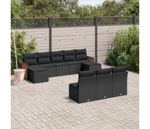 Set de sofás de jardín 10 pzas cojines ratán sintético negro
