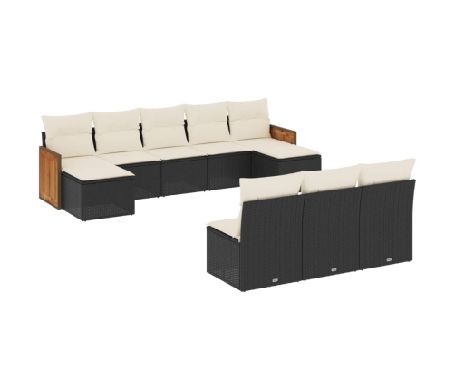 Set de sofás de jardín 10 pzas cojines ratán sintético negro