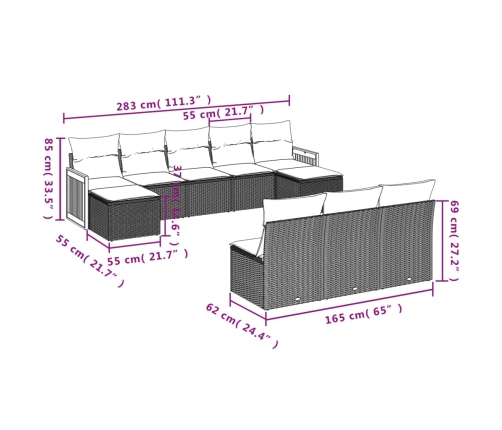 Set de sofás de jardín 10 pzas cojines ratán sintético negro