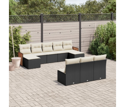 Set de sofás de jardín 10 pzas cojines ratán sintético negro