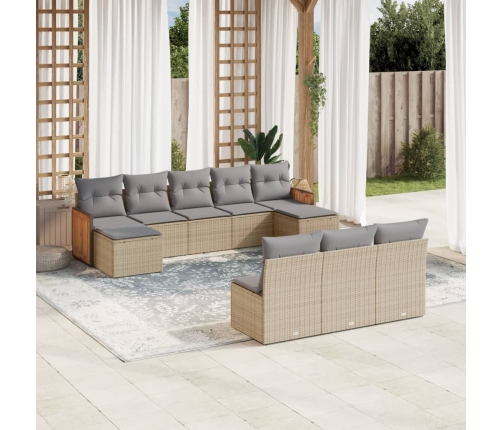 Juego de sofás jardín con cojines beige 10 pzas ratán sintético