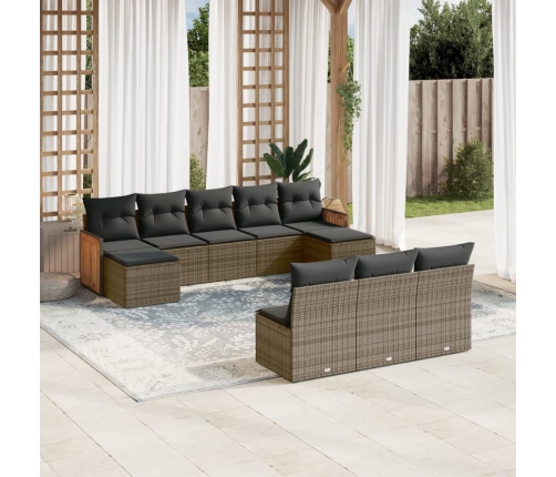 Set de sofás de jardín 10 pzas con cojines ratán sintético gris