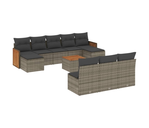 Set de sofás de jardín 11 pzas y cojines ratán sintético gris