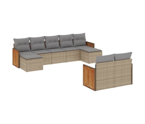 Set de sofás de jardín 9 pzas con cojines ratán sintético beige