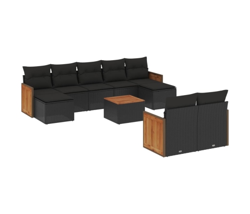 Set de sofás de jardín 10 pzas cojines ratán sintético negro