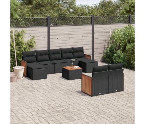 Set de sofás de jardín 10 pzas cojines ratán sintético negro