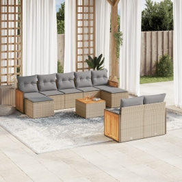 Juego de sofás jardín con cojines beige 10 pzas ratán sintético
