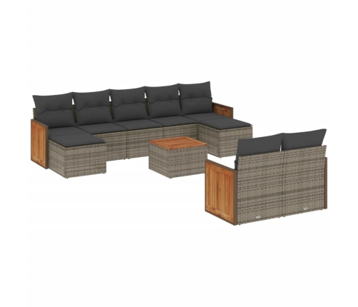 Set de sofás de jardín 10 pzas con cojines ratán sintético gris