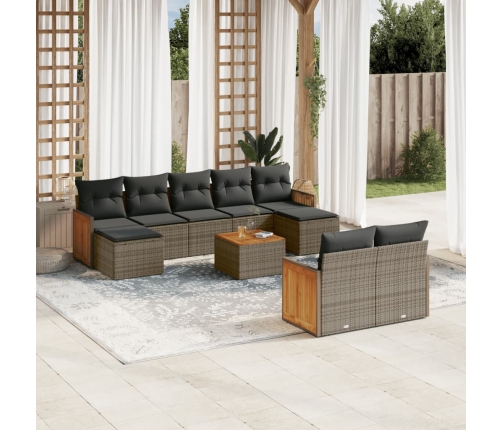 Set de sofás de jardín 10 pzas con cojines ratán sintético gris