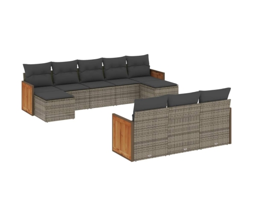 Set de sofás de jardín 10 pzas con cojines ratán sintético gris