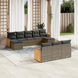 Set de sofás de jardín 10 pzas con cojines ratán sintético gris