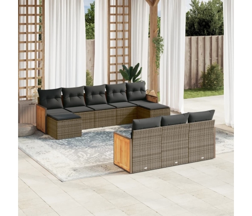 Set de sofás de jardín 10 pzas con cojines ratán sintético gris