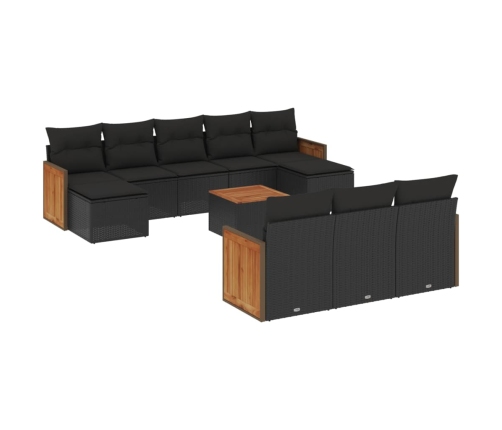 Set de sofás de jardín 11 pzas y cojines ratán sintético negro