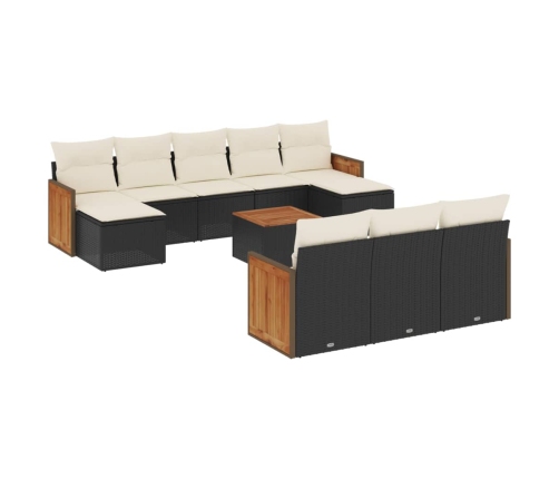 Set de sofás de jardín 11 pzas y cojines ratán sintético negro