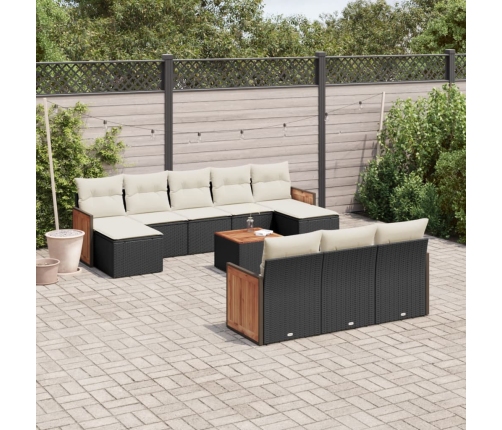 Set de sofás de jardín 11 pzas y cojines ratán sintético negro