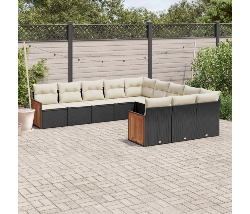 Set de sofás de jardín 11 pzas y cojines ratán sintético negro