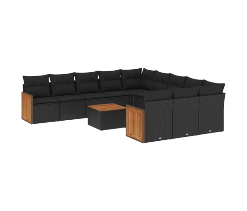 Set de sofás de jardín 12 piezas cojines ratán sintético negro